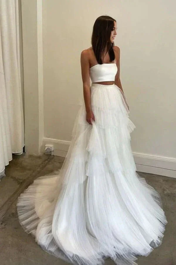 Two Piece Simple Country Wedding Dress With Layered - Image 3