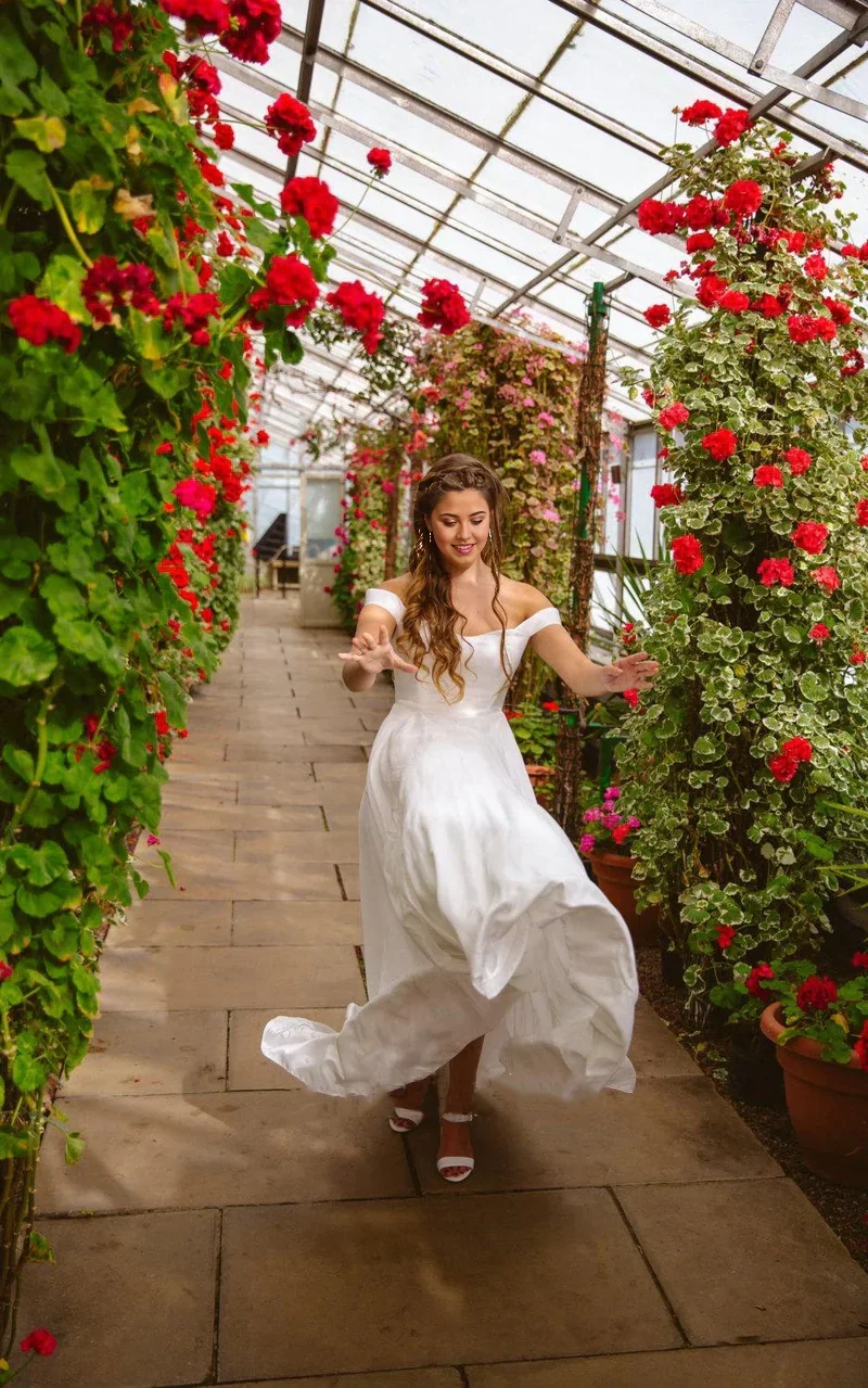 A-line Off the Shoulder Sleeveless Simple Satin Wedding Dress - Image 3
