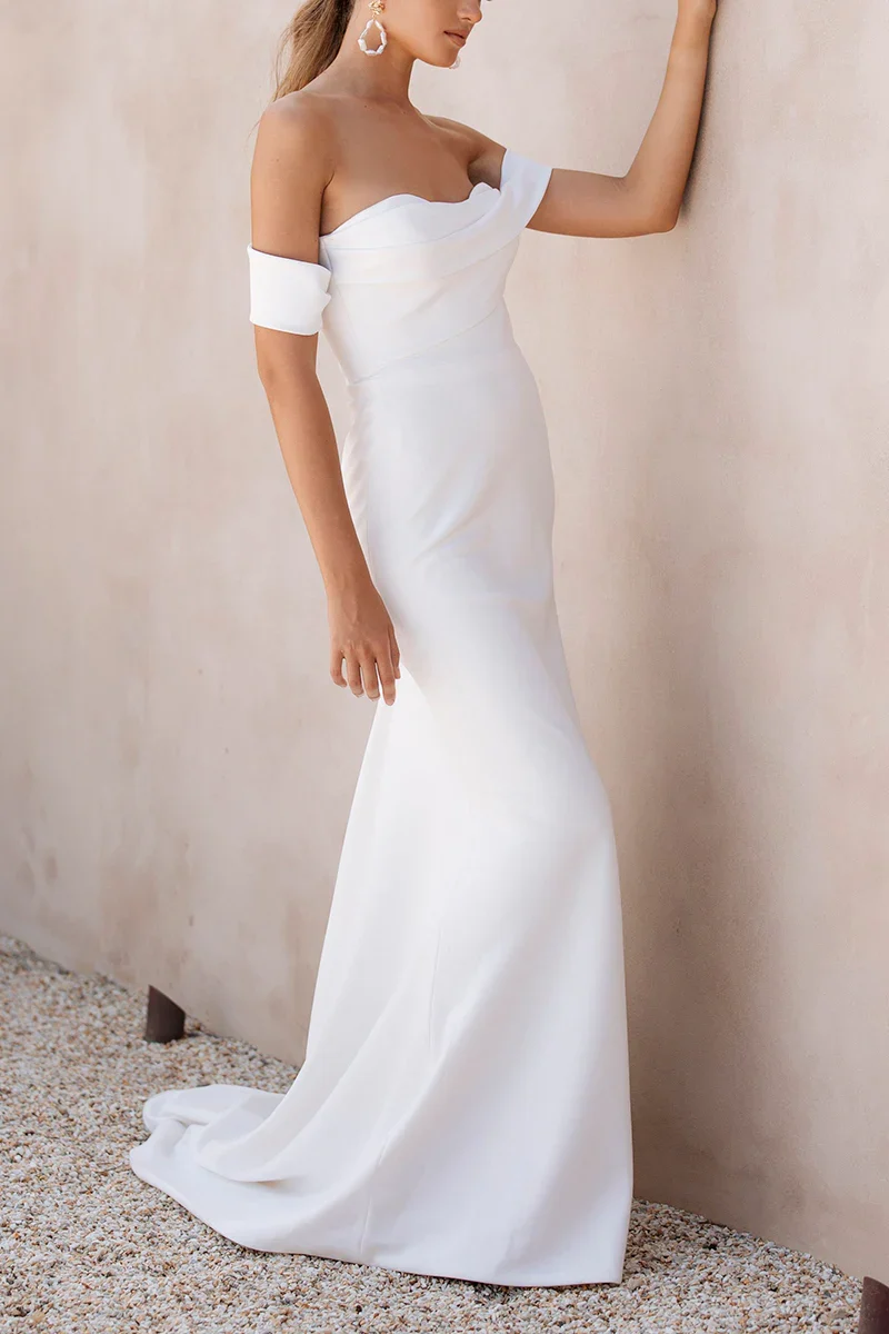 Beach Sheath Simple Strapless Satin Wedding Dress - Image 4