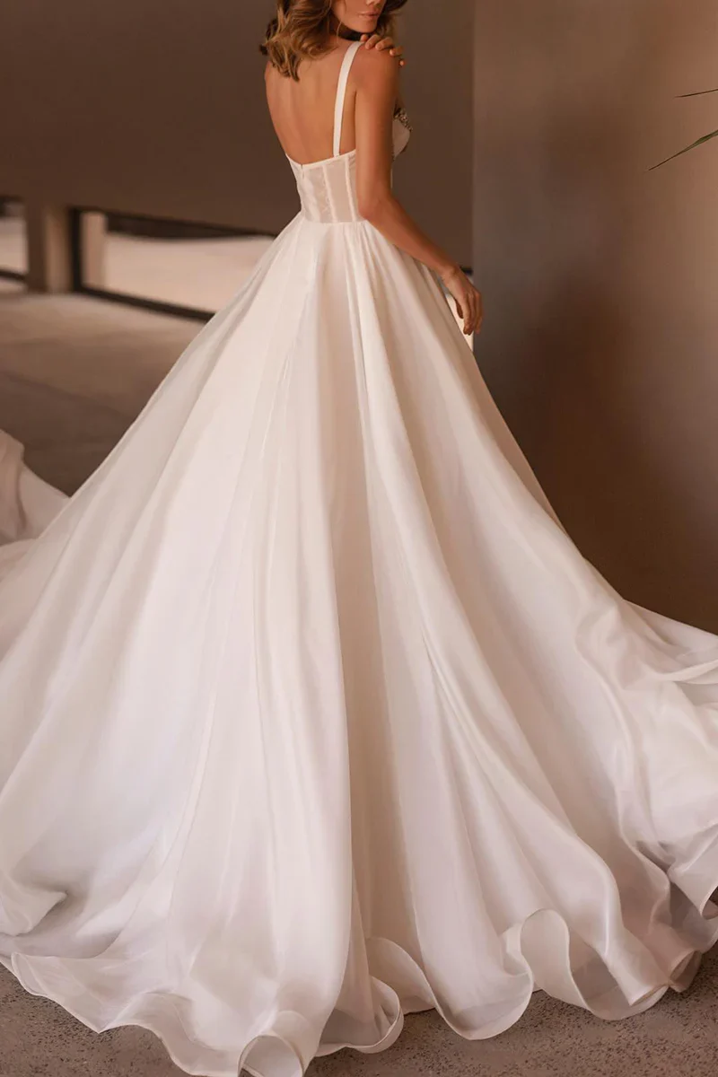A Line Sweetheart Hall Beads Simple Gown Wedding Dress - Image 3