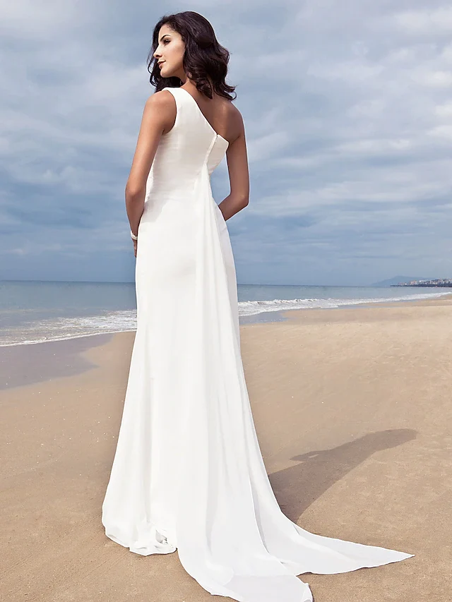 Simple One Shoulder Chiffon Wedding Dress with Side Draping Plus Size - Image 5