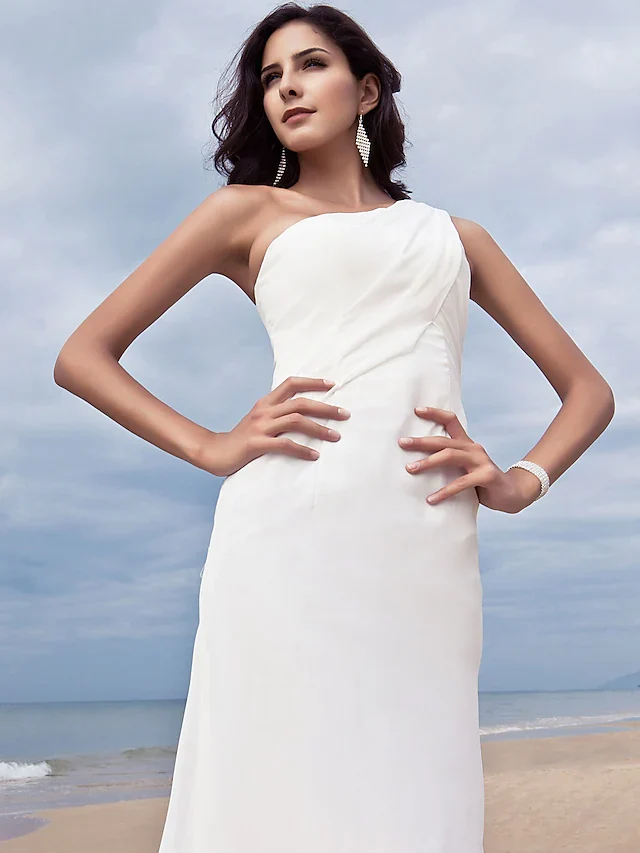 Simple One Shoulder Chiffon Wedding Dress with Side Draping Plus Size - Image 6