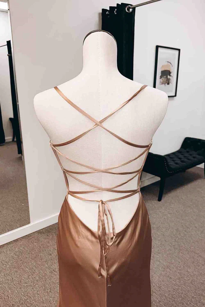 Simple Sheath Satin Long Wedding Guest Dresses Formal Evening Dress - Image 3
