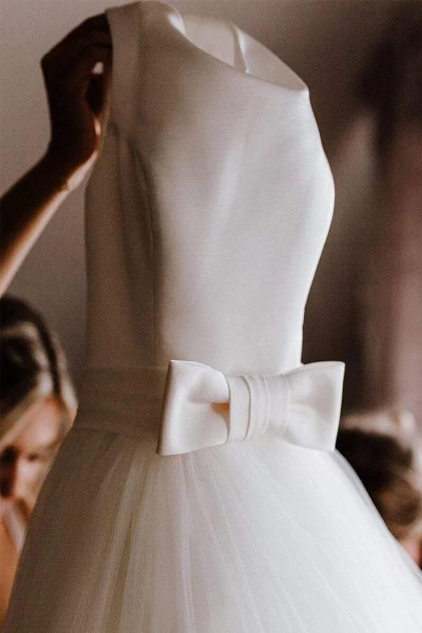 A-line Simple Ivory Tulle Backless Wedding Gowns Wedding Dress - Image 4