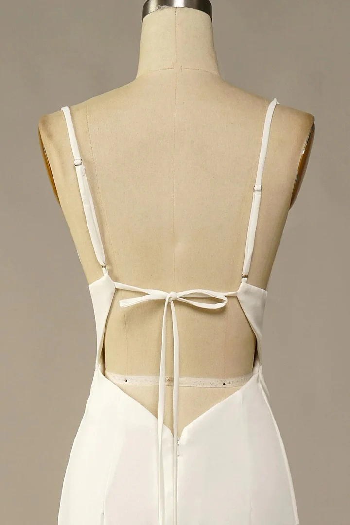 Simple Long Soft Satin Beach Wedding Dresses Summer Wedding Gown - Image 4