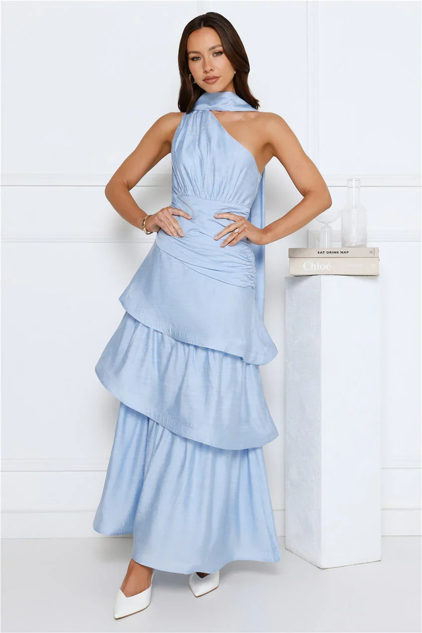 Multi Layer Ruffle Tiered Maxi Evening Dress For Formal Evening Prom Wedding Guest Bridesmaid Beach Wedding Cocktail Party