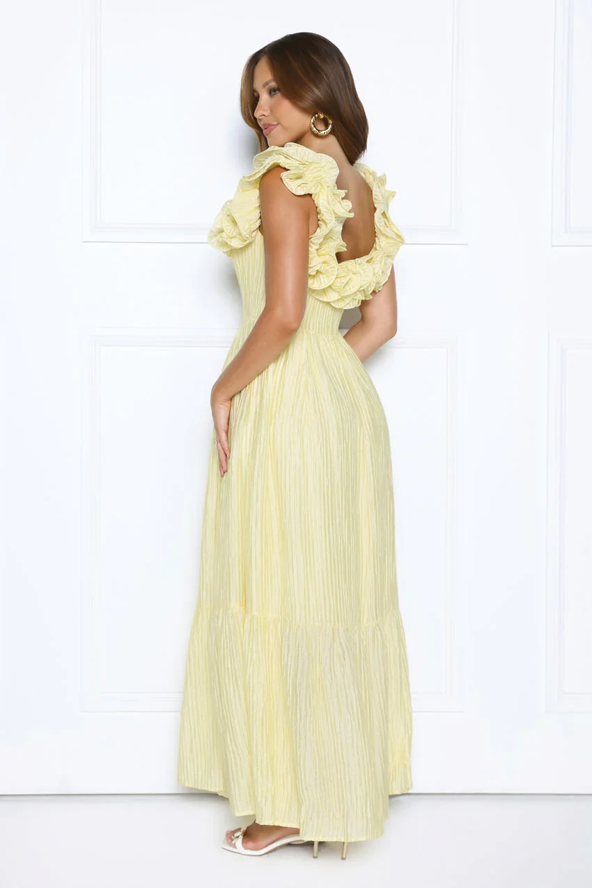 Elegant Square Neck Ruffle Trim Open Back Tiered Ruffle Hem Textured Maxi Evening Dress For Formal Evening Prom Wedding Guest Bridesmaid Beach Wedding Cocktail Party Gala - Image 6