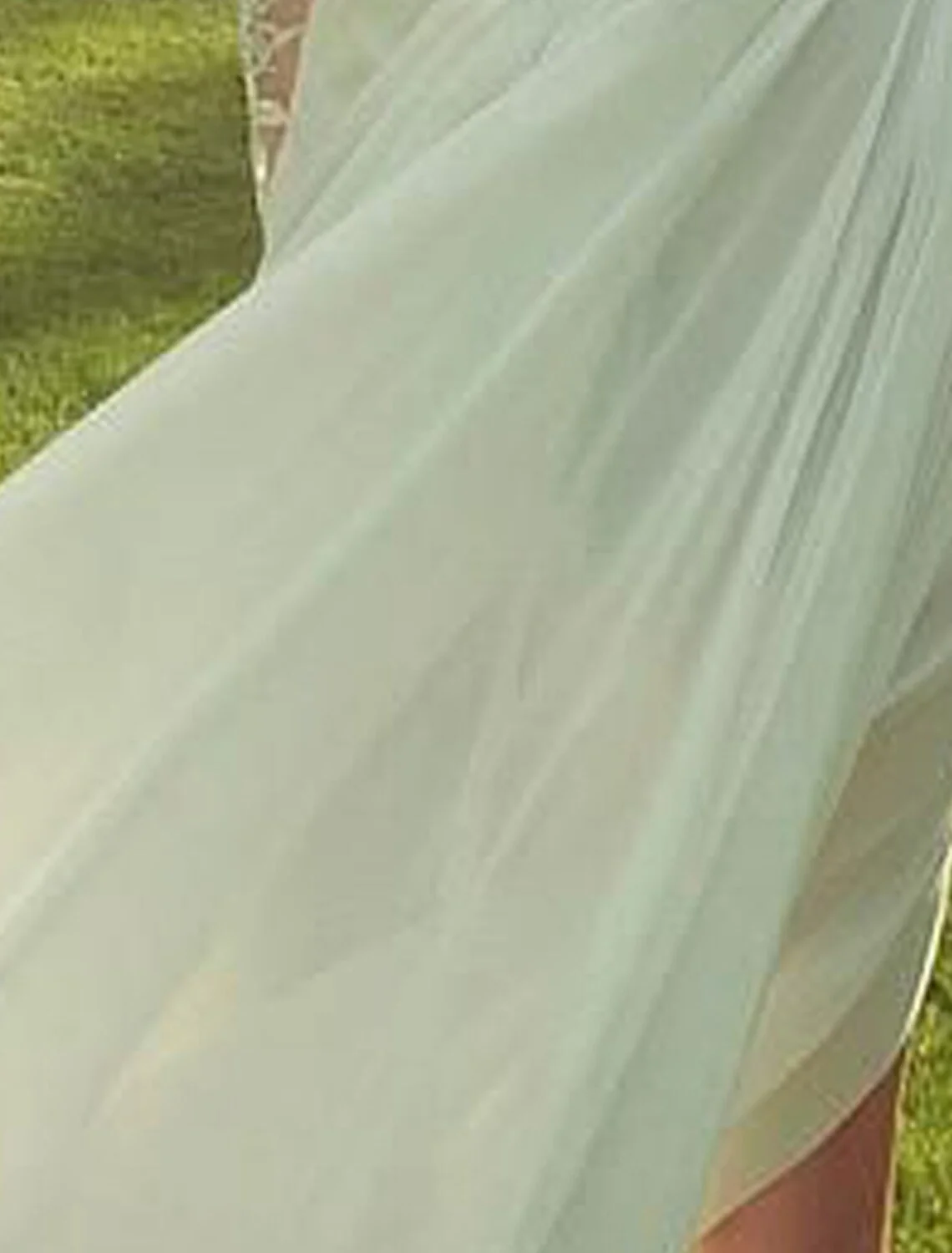 Flowy A-Line High Neck Long Sleeve Chiffon Beach Wedding Gown Court Train - Image 5