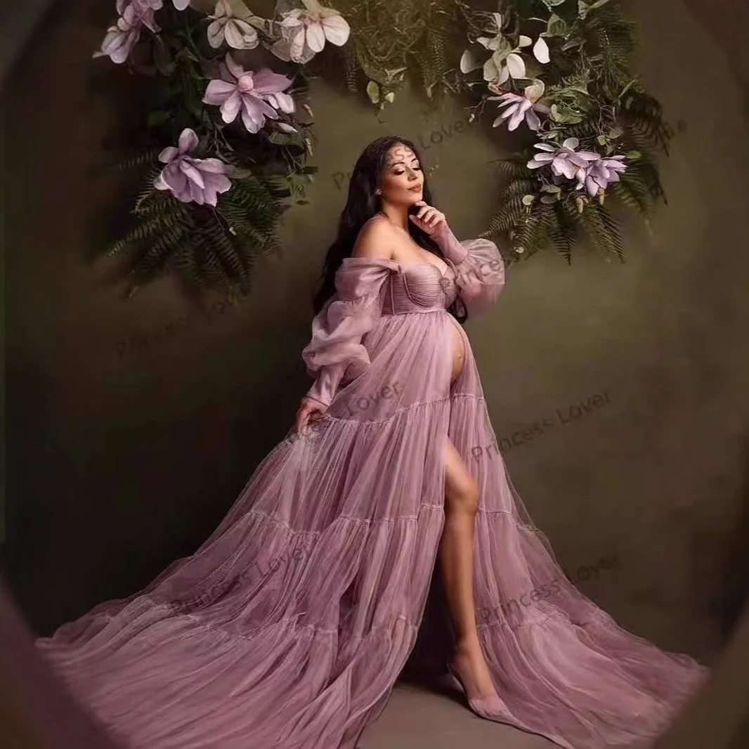 Sweetheart Neck Split Tulle Maternity Dress For Photo Session - Image 3