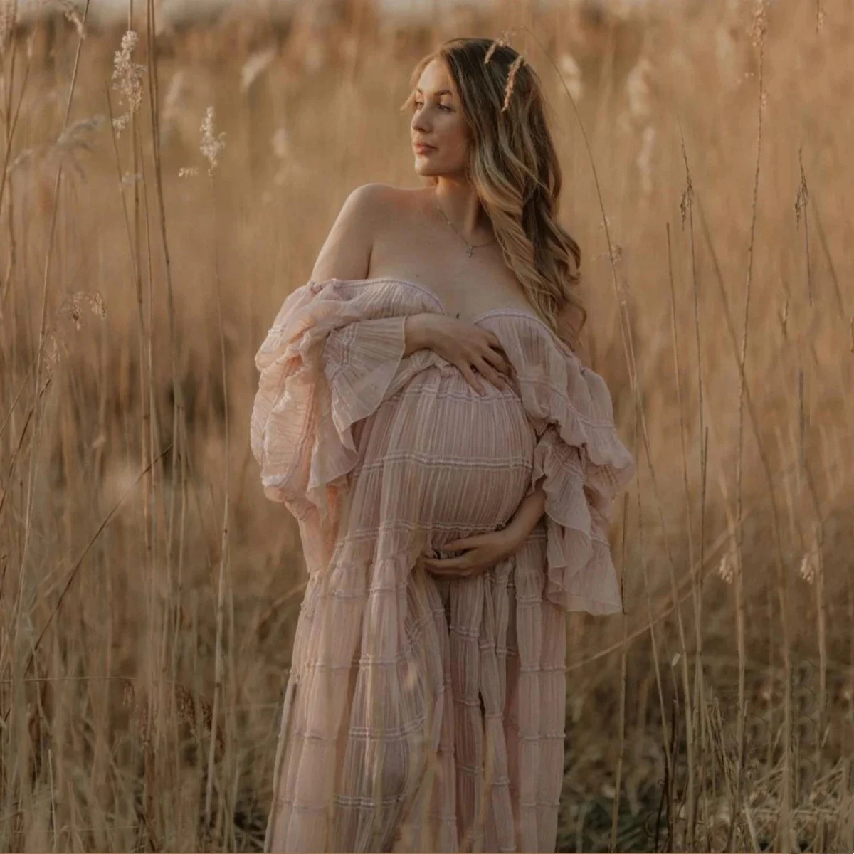 Boho V‑Neck Bell Sleeve Maternity Maxi Dress - Image 3