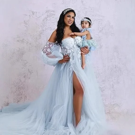 Off‑Shoulder 3D Floral Tulle Maternity Gown - Image 3