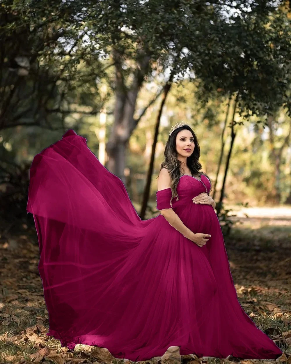 Off‑Shoulder Sweetheart Tulle Maternity Gown - Image 6