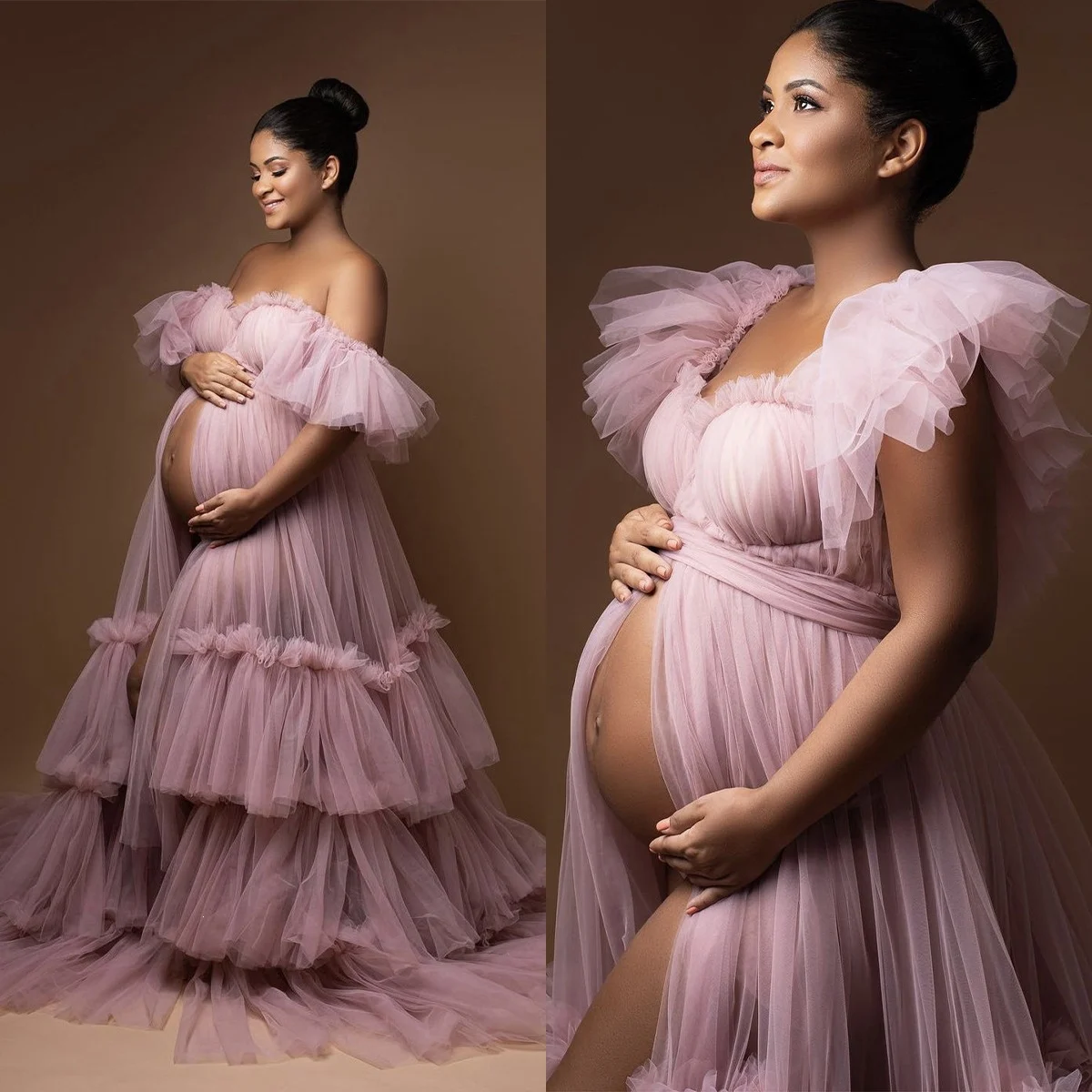 Flowy Sheer Tulle Maternity Gown For Photo Shoot - Image 5