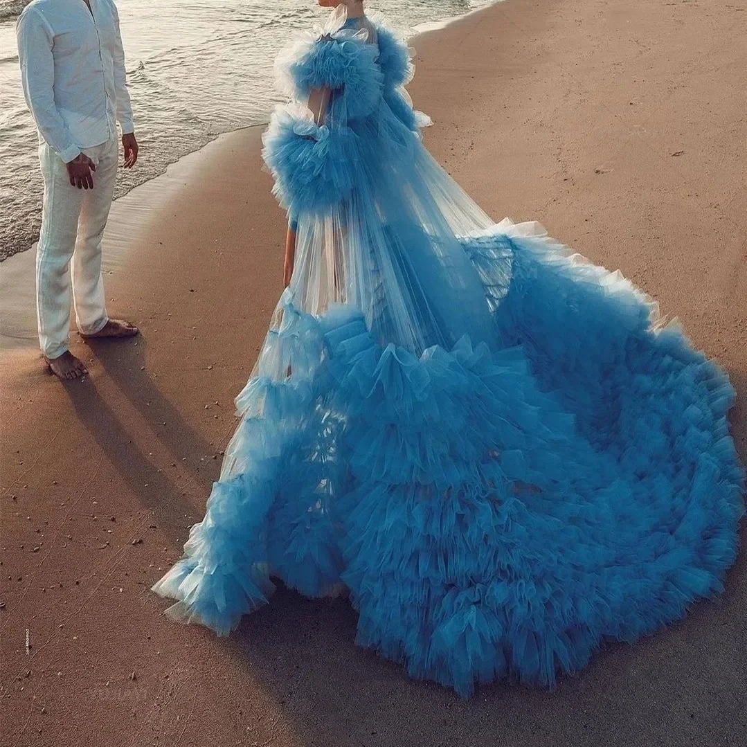 Puffy Ruffled Tulle Maternity Photoshoot Gown - Image 3