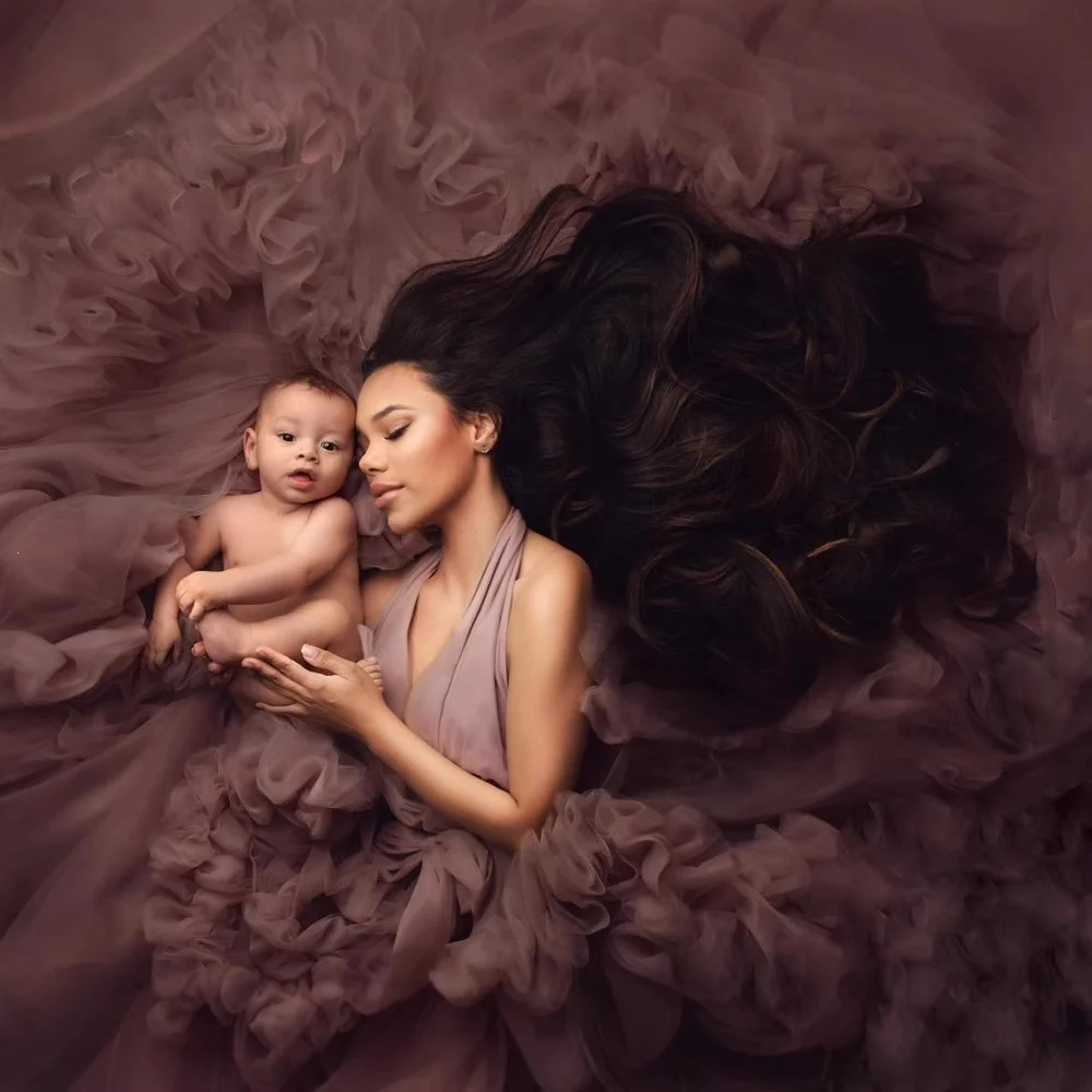Halter‑Neck Fluffy Tulle Maternity Photoshoot Gown - Image 5